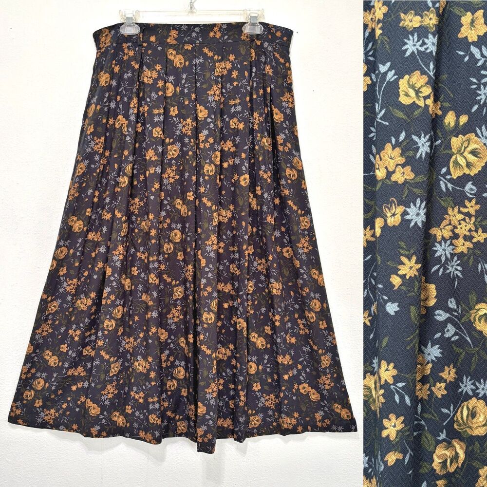 Womens Vintage Dark Cottagecore Floral Midi Skirt XL Romantic Whimisgoth 1990s